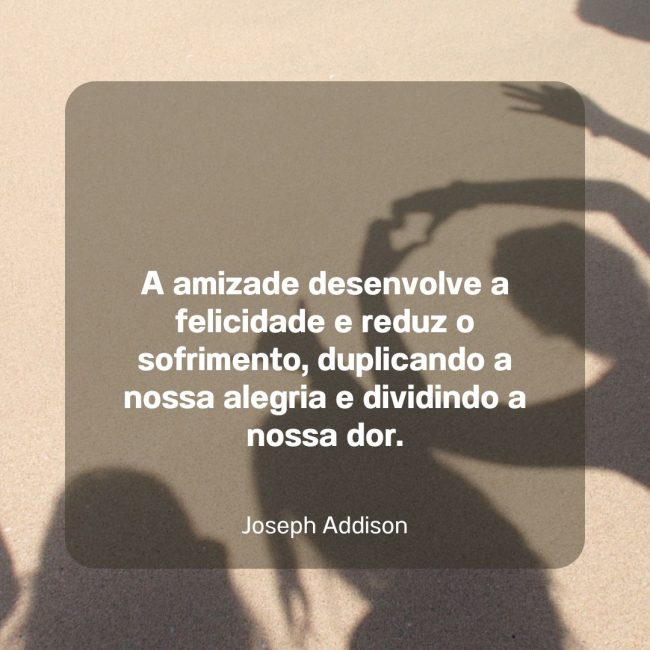 A amizade desenvolve a felicidade e reduz o sofrimento, duplicando a nossa alegria e dividindo a nossa dor