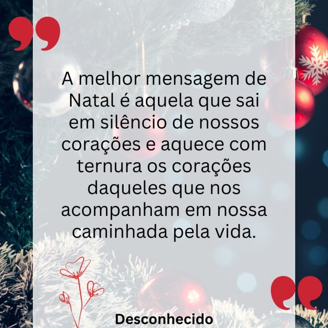 A melhor mensagem de Natal é aquela que sai em silêncio de nossos corações e aquece com ternura os corações daqueles que nos acompanham em nossa caminhada pela vida.