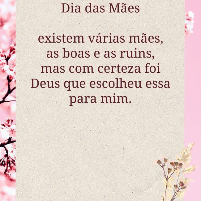 Dia das Mães existem várias mães, as boas e as ruins, mas com certeza foi Deus que escolheu essa para mim.