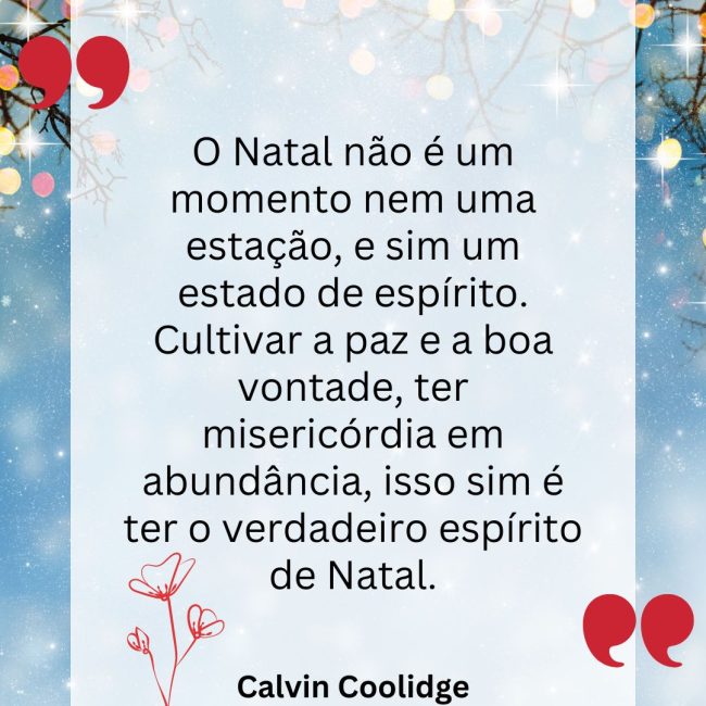 O Natal não é um momento nem uma estação, e sim um estado de espírito. Cultivar a paz e a boa vontade, ter misericórdia em abundância, isso sim é ter o verdadeiro espírito de Natal.