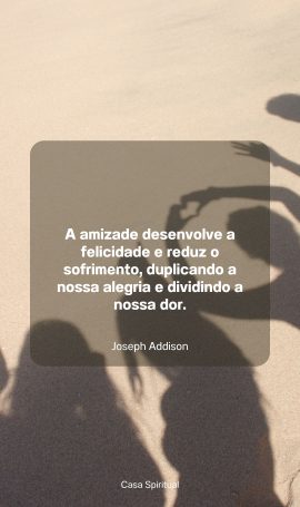 A amizade desenvolve a felicidade e reduz o sofrimento, duplicando a nossa alegria e dividindo a nossa dor